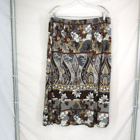 Jason Maxwell Women Brown White & Black Floral Design Below Knee Skirt Size 2X - Picture 1 of 9